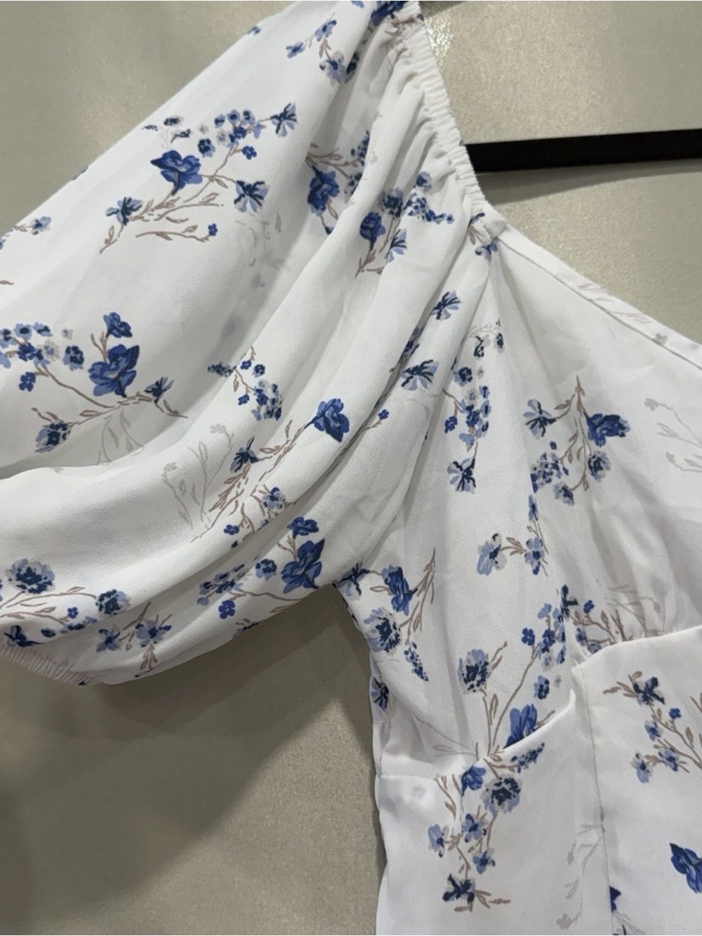 Sienna Sky White Top with Blue Floral Puff Sleeves - Picture 5 of 7